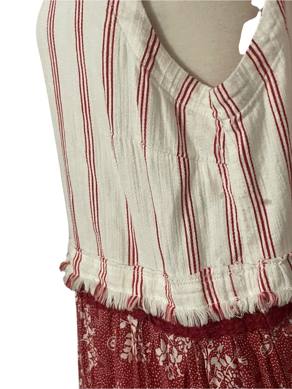 Laugh Bespoke Vintage Upcycled Boho Tiered Red White Maxi Dress Womens XXL - Picture 9 of 15